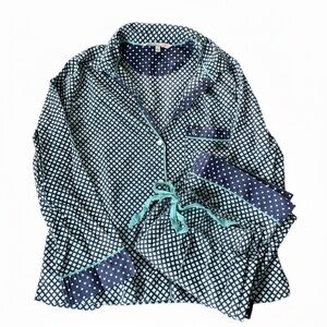 Victoria’s Secret Y2K Cotton Modal Pajama Set Women’s Small Teal Navy Geometric
